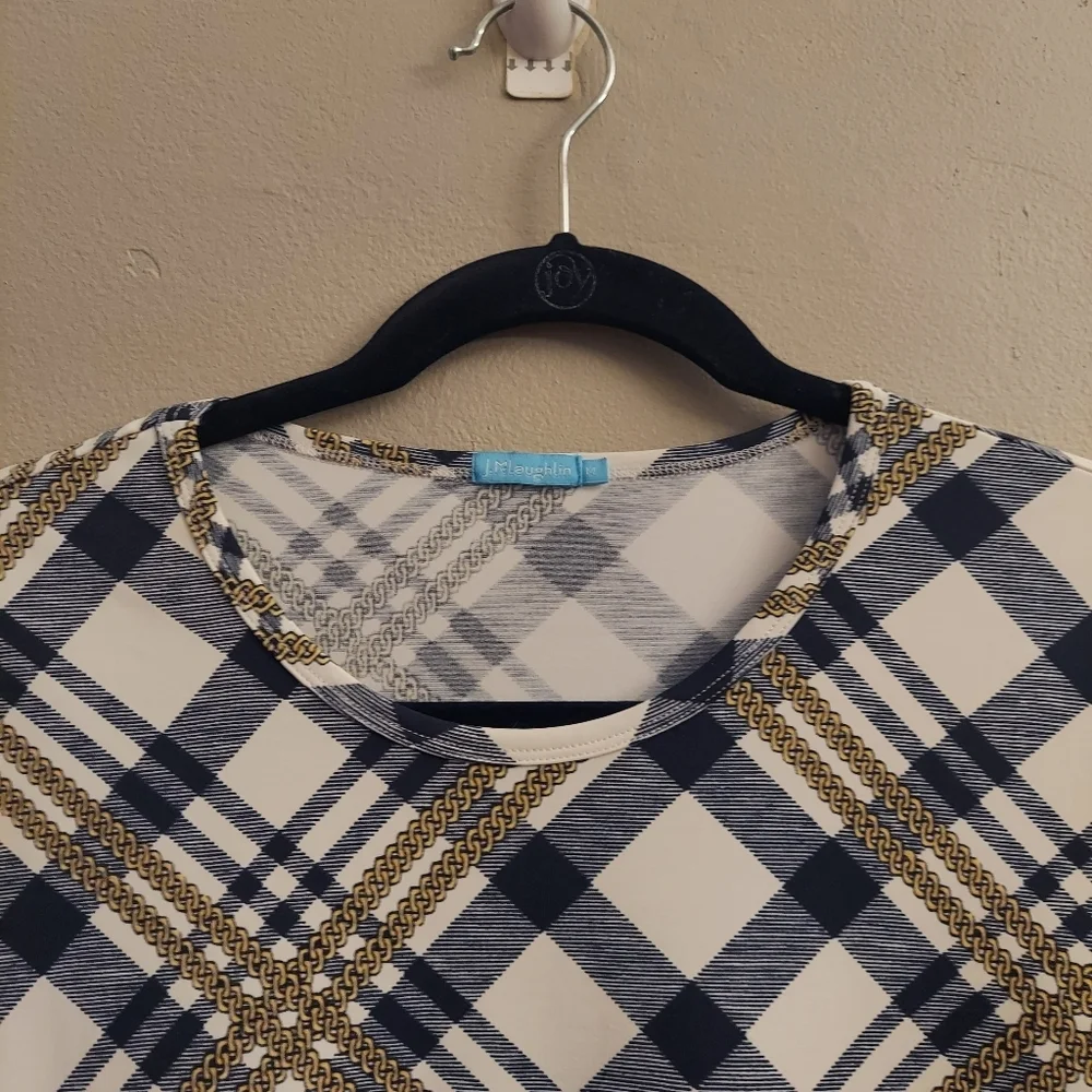 J MCLAUGHLIN Signature Catalina Cloth Blue And White Plaid 3/4 Length Sleeve Top - Picture 7 of 11